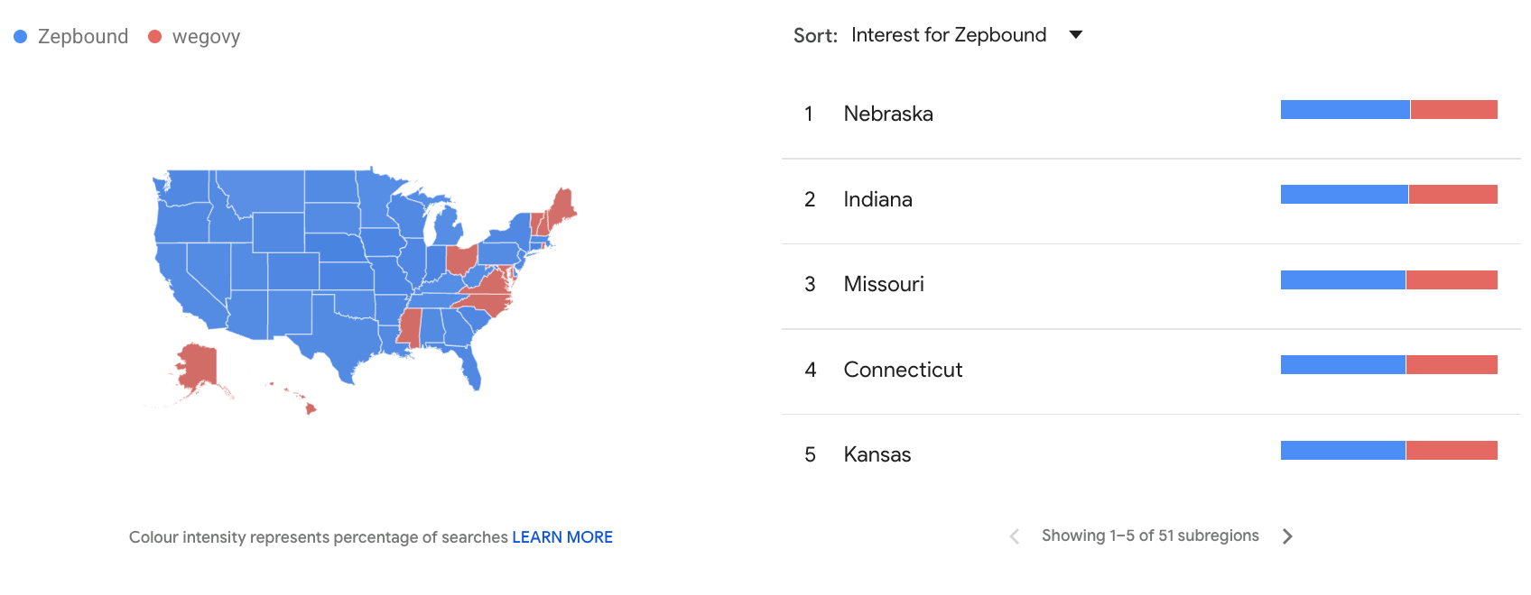 Image showing Searches for Eli Lilly's Zepbound by State